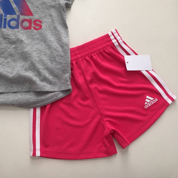 Adidas Baby Girl Pink Shorts Top Outfit - Picture 4 of 5